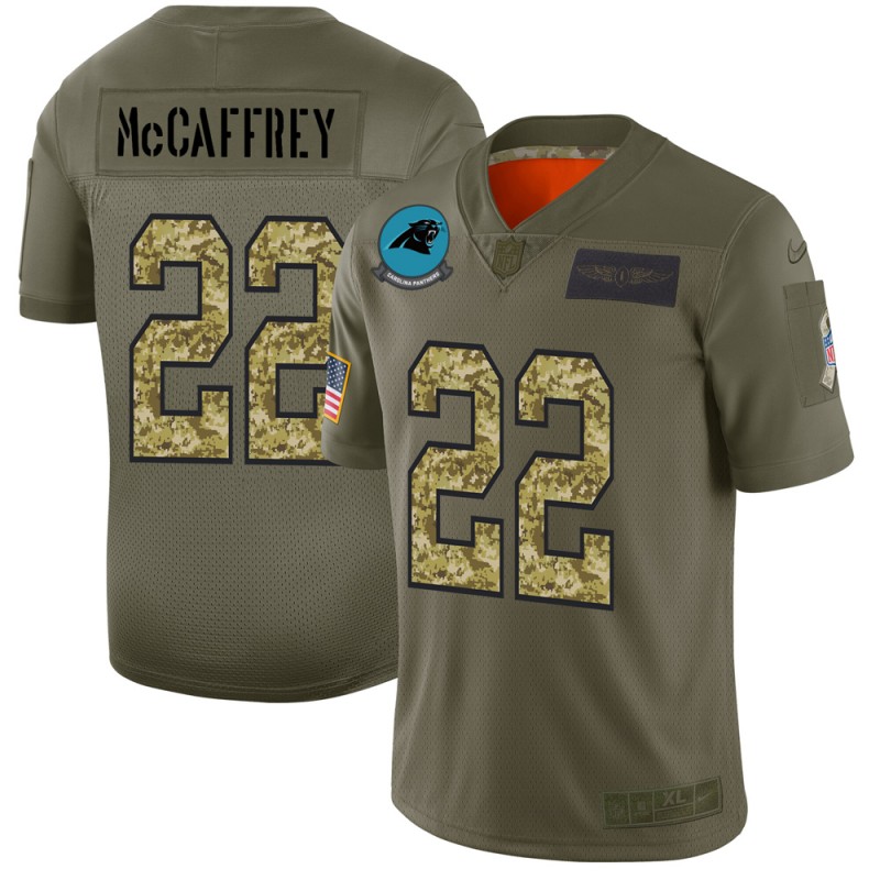 Men's Carolina Panthers #22 Christian McCaffrey 2019 Olive/Camo Salute To Service Limited Stitched NFL Jersey